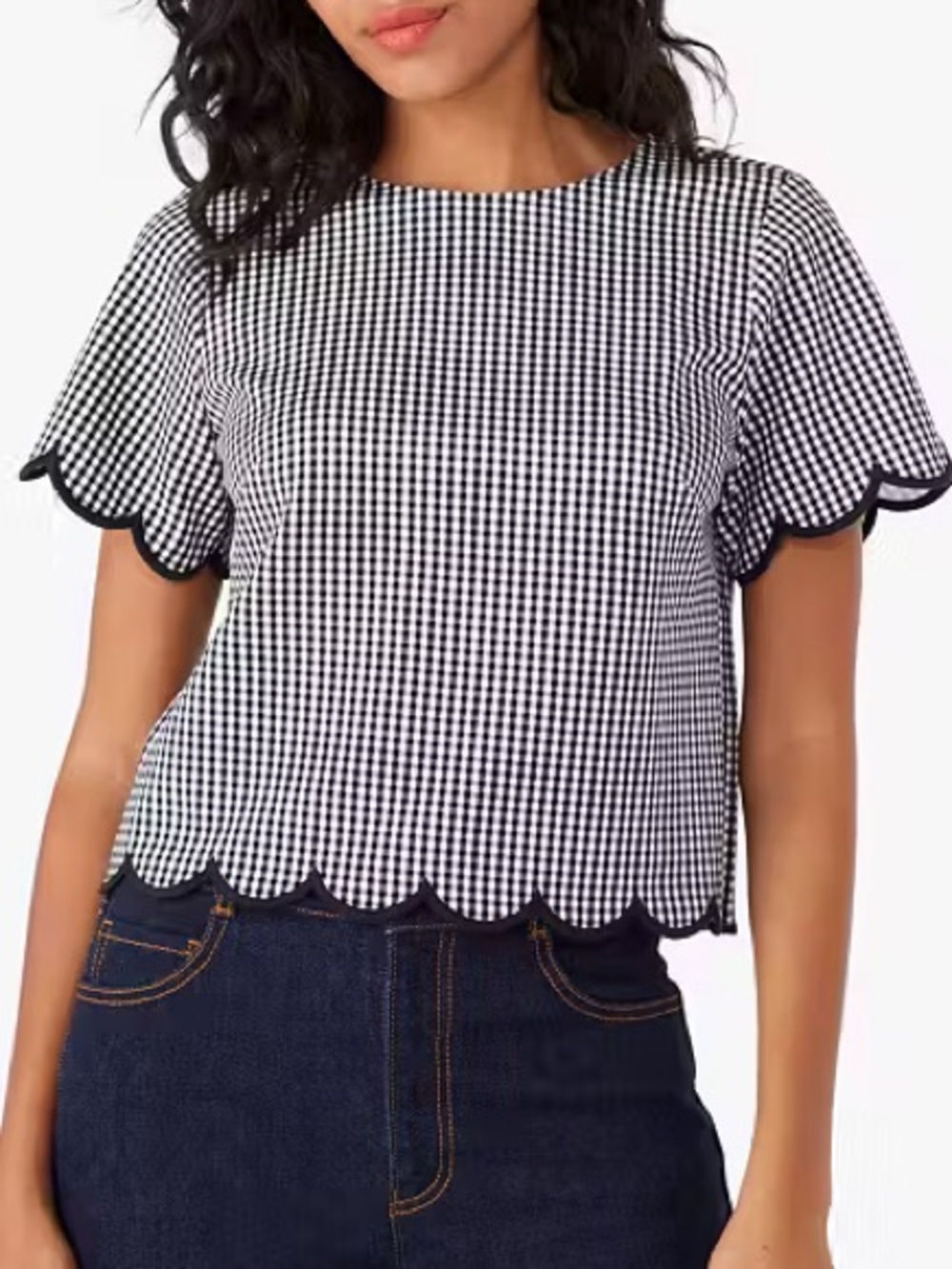 Kate Spade Jazzy Gingham Scalloped Ponte Top